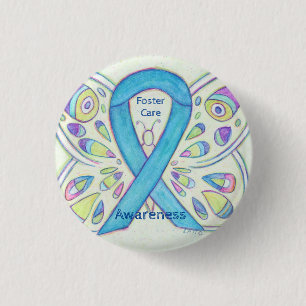 Foster Care Blue Butterfly Awareness Ribbon Pin Ronde Button 3,2 Cm