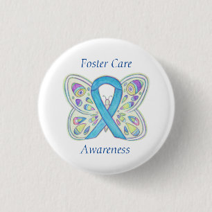 Foster Care Blue Butterfly Awareness Ribbon Pin Ronde Button 3,2 Cm