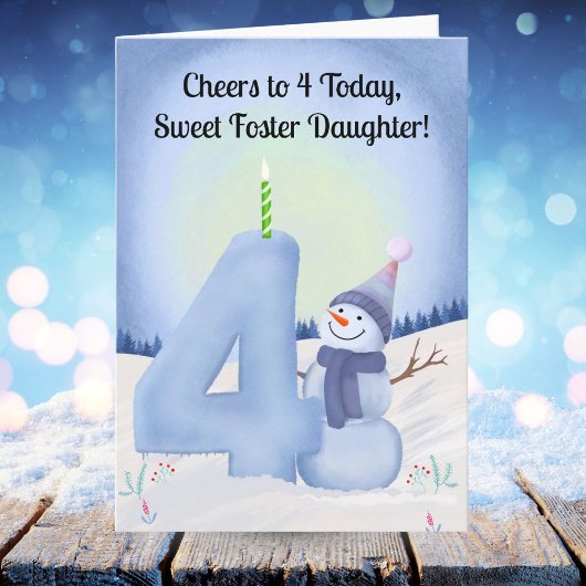 Foster Daughter 4th Birthday Snowman Snowy Four Kaart