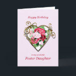 Foster Daughter Birthday Antiek Painted Rozen Kaart<br><div class="desc">Een romantische verjaardagskaart. Een schilderij van rozen wordt omgevormd door een uitgekiend gouden hart. Geef je pleegdochter een verjaardagsgroet met een mooi schilderij van een boeket rozen.</div>