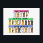 Foster Daughter Happy Birthday Briefkaart<br><div class="desc">Cartoons houden lange gekleurde spandoeken omhoog met de tekst 'Happy Birthday to a very special Foster Daughter'.</div>