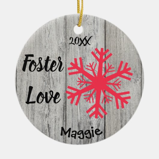 Foster Love - Gepersonaliseerd roze Snowflakes Ado Keramisch Ornament (Voorkant)