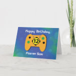 Foster Son 12 jaar oude 'Birthday Gamer Controller Kaart<br><div class="desc">Dit is waarschijnlijk de leukste en kleurrijke aanpasbare kaart die je hier ooit zou zien. Deze kaart is momenteel voor een pleegzoon,  maar je kunt ze zeker aanpassen aan elke relatie met een man.</div>