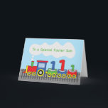 Foster Son 1st Birthday Colorful Train on Track Kaart<br><div class="desc">Als je je pleegzoon een wenskaart wilt geven dat hij voor altijd zal koesteren,  dan is dit de juiste kaart die je zoekt. Dit zal hem er voor altijd aan herinneren hoe gelukkig,  leuk en kleurrijk zijn zijn eerste verjaardag was.</div>