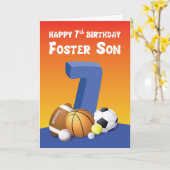 Foster Son 7th Birthday Sports Balls Kaart (Gele Bloem)