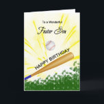 Foster Son Baseball Birthday Card Kaart<br><div class="desc">Geef je honkbal liefhebbende pleegzoon een honkbal- en vleermuiskaart met een explosief honkbalthema! Een honkbal en een knuppel met de woorden "Op een schitterende pleegzoon".</div>