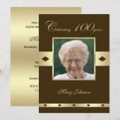 Foto 100e verjaardag Party uitnodiging bruin (Voorkant / Achterkant)