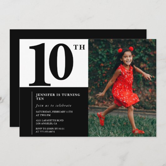 Foto 10e verjaardag uitnodigingen Elegant Chic (Voorkant / Achterkant)