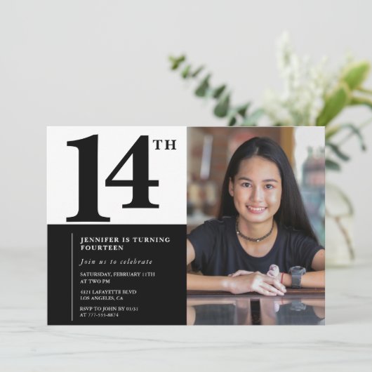 Foto 14e verjaardag uitnodigingen Elegant Chic (Staand voorkant)