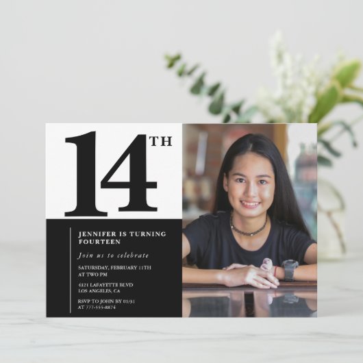 Foto 14e verjaardagsuitnodigingen Elegant Chic Kaart (Staand voorkant)