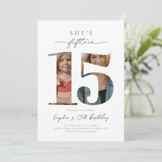 Foto 15e verjaardag uitnodiging (Staand voorkant)