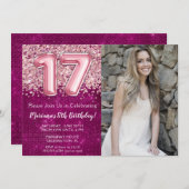 Foto 17e meisje magenta roze verjaardag kaart (Voorkant / Achterkant)