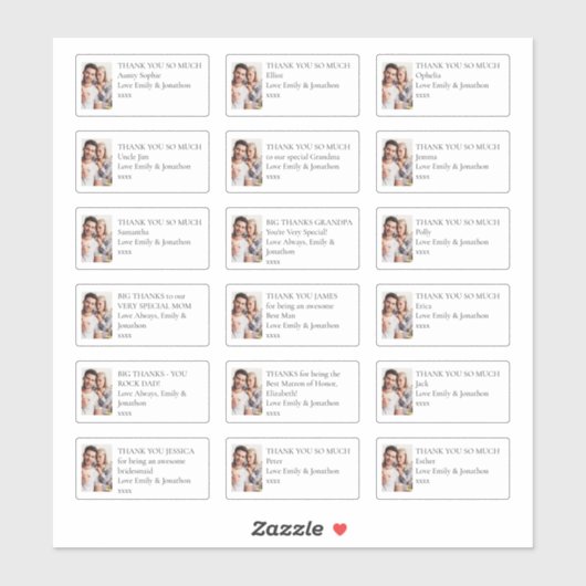 Foto 18 individuele ontvangers dank u bruiloft sticker (Vel)