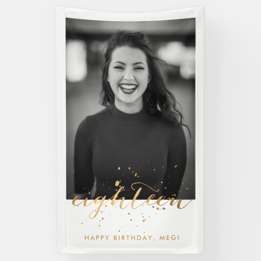Foto 18e verjaardag gouden confetti spandoek (Verticaal)