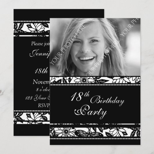 Foto 18e verjaardag van uitnodigingen (Voorkant / Achterkant)