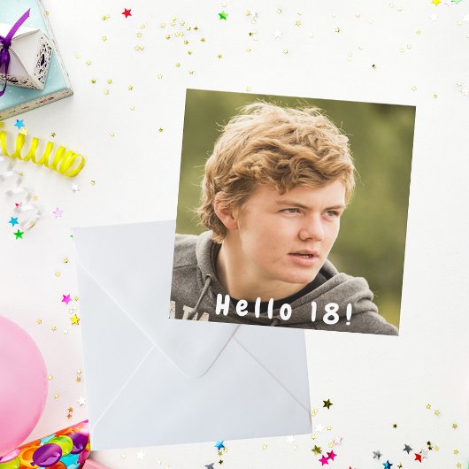 Foto 18e verjaardagsfeestje hallo 18 jongen zwart kaart