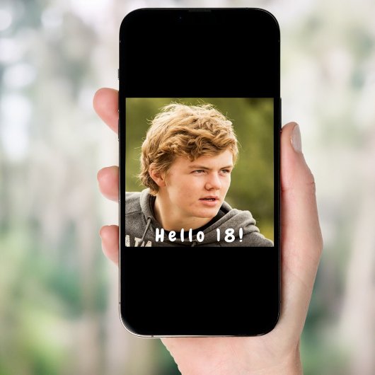 Foto 18e verjaardagsfeestje hallo 18 jongen zwart kaart