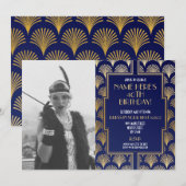Foto 1920's Art Deco Verjaardag Gatsby Party Gold Kaart (Voorkant / Achterkant)