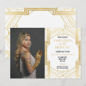 Foto 1920's Verjaardagsfeest Gatsby Gold Art Deco Kaart (Voorkant / Achterkant)
