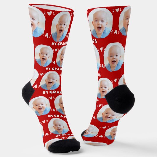 Foto #1 Opa Rood Baby Kind Vaderdag Sokken (Gebogen)