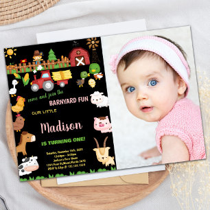 Foto 1e Boerderij Barnyard verjaardagsuitnodiginge Kaart