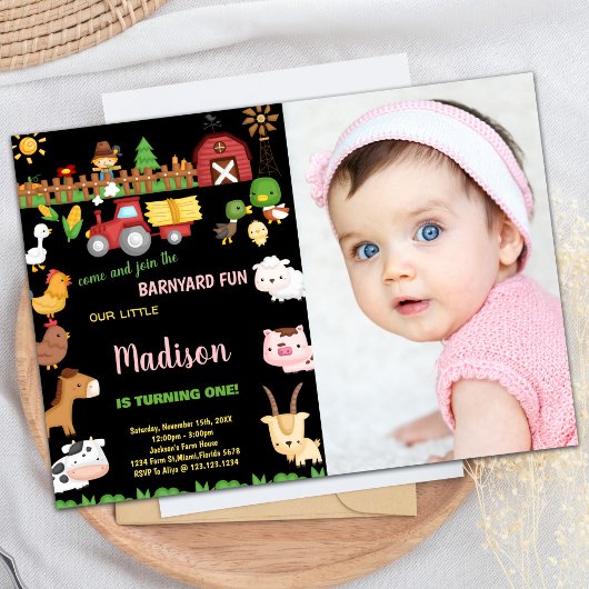 Foto 1e Boerderij Barnyard verjaardagsuitnodiginge Kaart