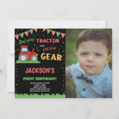 Foto 1e Rode Vlaggen Tractor Verjaardag Uitnodigin Kaart (Voorkant)