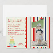 Foto 1e verjaardagsfeestuitnodiging van Stripes bo Kaart (Voorkant / Achterkant)