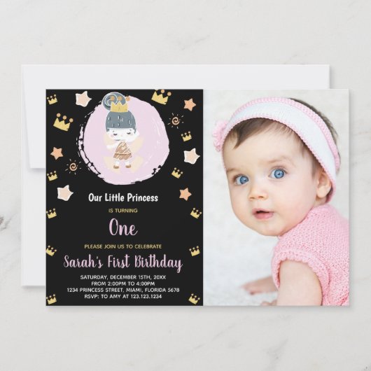 Foto 1e Zwart Onze Kleine Prinses Verjaardag Kaart (Voorkant)