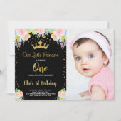 Foto 1e Zwarte Bloemen Prinses Verjaardag Kaart (Voorkant)