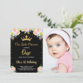 Foto 1e Zwarte Bloemen Prinses Verjaardag Kaart (Staand voorkant)