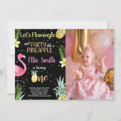 Foto 1e zwarte glitter flamingo ananas kaart (Voorkant)