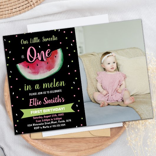 Foto 1e zwarte groene watermeloen verjaardag kaart