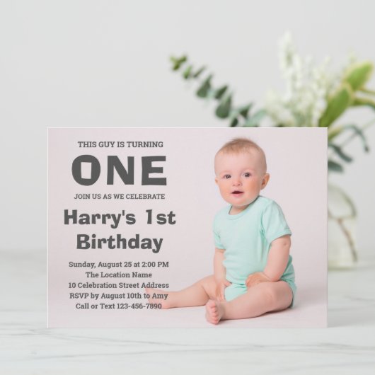 Foto 1st Birthday Invitation | Eerste verjaardag Kaart (Staand voorkant)