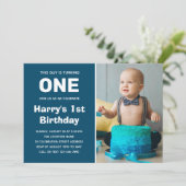 Foto 1st Birthday Invitation | Jongen eerste verja Kaart (Staand voorkant)