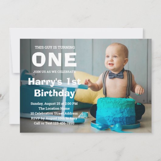 Foto 1st Birthday Invitation | Jongen eerste verja Kaart (Voorkant)