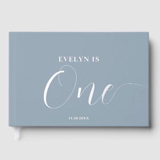 Foto 1st Birthday Script blauw Gastenboek (Voorkant)