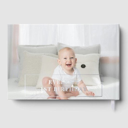 Foto 1st Birthday Script blauw Gastenboek (Achterkant)