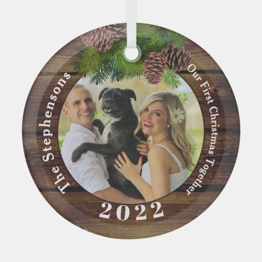 Foto 2022 Rustic Pinecone Keepomwille Custom Glas Ornament (Voorkant)