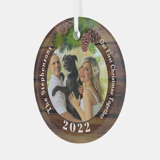 Foto 2022 Rustic Pinecone Keepomwille Custom Glas Ornament (Voorkant links)