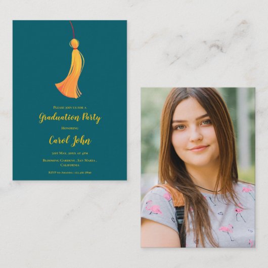 Foto 2025 Afstuderen Tassel Party Mini Uitnodiging Informatiekaartje (Voorkant / Achterkant)