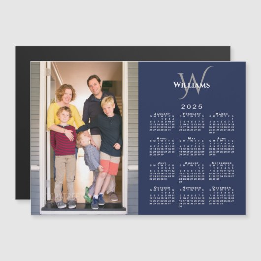 Foto 2025 Kalender Monogram Naam Navy Blue Magnet (Voorkant / Achterkant)