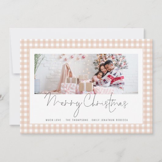 Foto 2026 Kalendercrème Gingham Merry Christmas Feestdagenkaart (Voorkant)