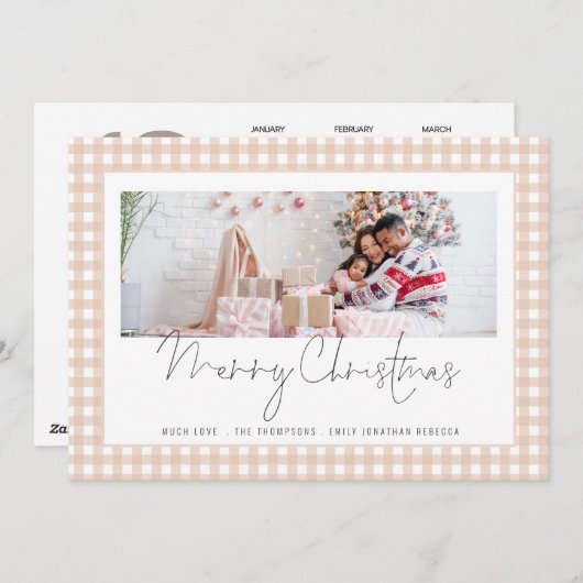 Foto 2026 Kalendercrème Gingham Merry Christmas Feestdagenkaart (Voorkant / Achterkant)