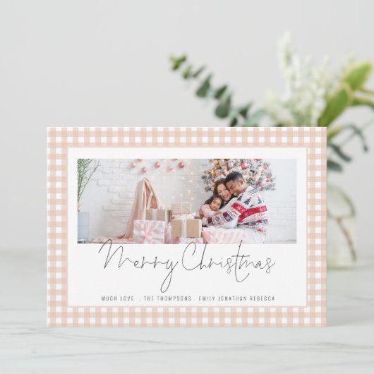 Foto 2026 Kalendercrème Gingham Merry Christmas Feestdagenkaart (Staand voorkant)
