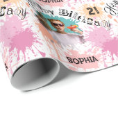 Foto 21e verjaardag Roze Perzik Paint Spletters Cadeaupapier (Rol Hoek)