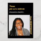 Foto 21st Birthday Black Gold Foil Invitation Folie Uitnodiging (Voorkant)