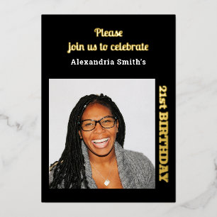 Foto 21st Birthday Black Gold Folie Uitnodiging