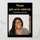 Foto 21st Birthday Black Gold Folie Uitnodiging (Voorkant)