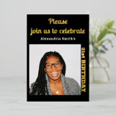 Foto 21st Birthday Black Gold Folie Uitnodiging (Staand Voorkant)